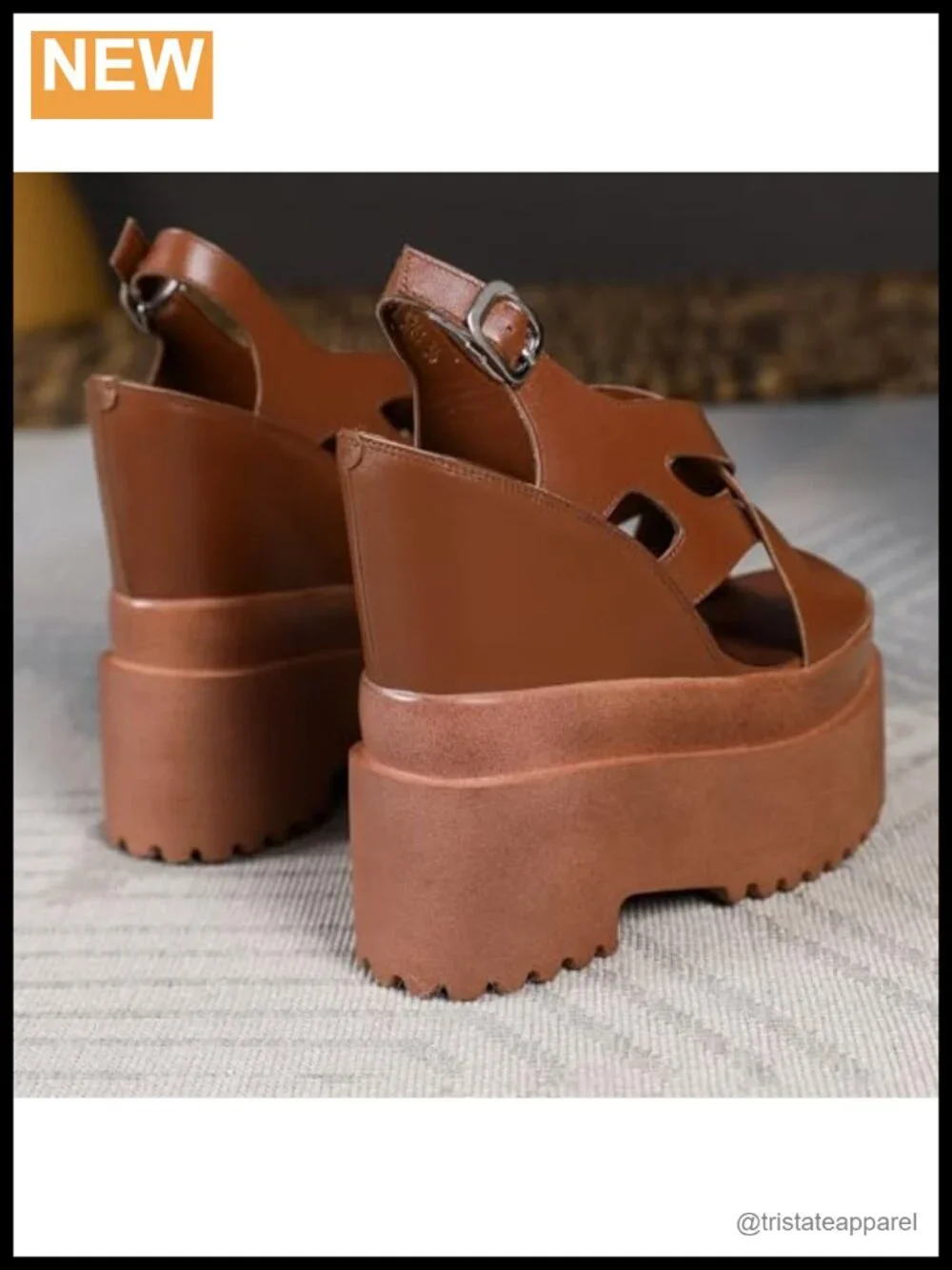 Genuine Leather Platform Peep Toe Wedge Sandals Cross-Tied Buckle Strap